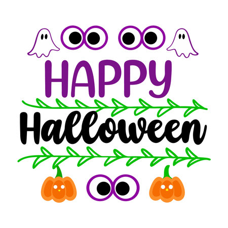 Happy Halloween lettering with pumpkins and eyes. Vector illustration.のイラスト素材