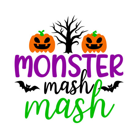 Halloween lettering with pumpkins and bats. Hand drawn vector illustration.のイラスト素材