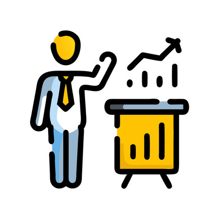 Businessman with chart vector illustration, filled design editable outline iconのイラスト素材