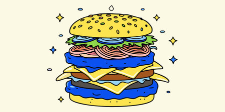 Vector illustration of a hamburger. Cartoon style. Fast food.のイラスト素材