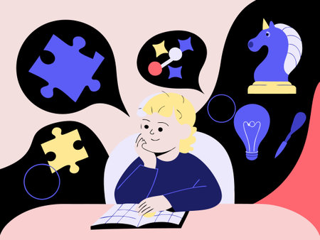 Vector illustration of a boy thinking about a solution to the problem.のイラスト素材