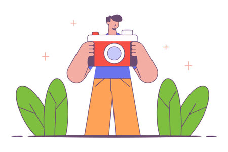Photographer with camera in hands. Vector illustration. Flat design.のイラスト素材