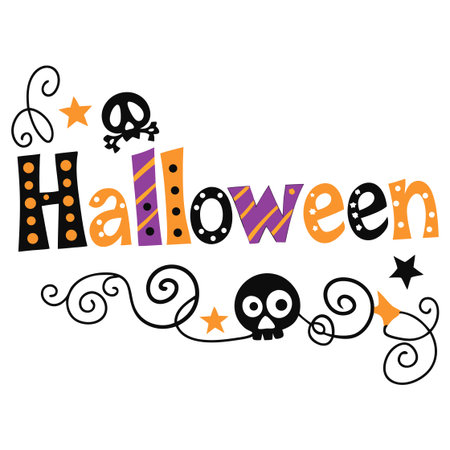 Halloween hand drawn lettering. Vector illustration isolated on white background.のイラスト素材