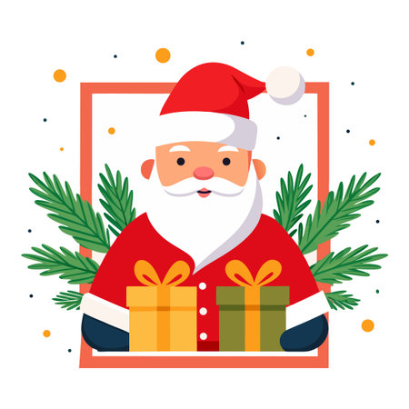 Santa Claus with gift box. Merry Christmas and Happy New Year. Vector illustrationのイラスト素材