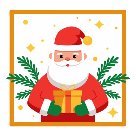 Santa Claus holding a gift box. Vector illustration in flat style.のイラスト素材