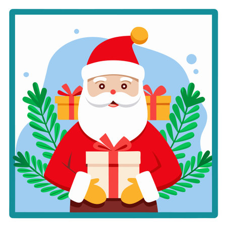 Santa Claus with gift box. Vector illustration in flat design style.のイラスト素材
