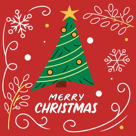 Merry Christmas greeting card with christmas tree. Vector illustration.のイラスト素材