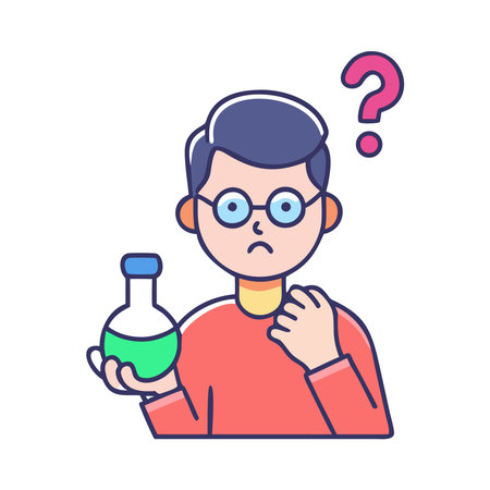 Scientist with test tube and question mark. Vector illustration in linear styleのイラスト素材