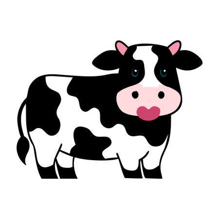 cow animal cartoon icon vector illustration design graphic flat style black and whiteのイラスト素材