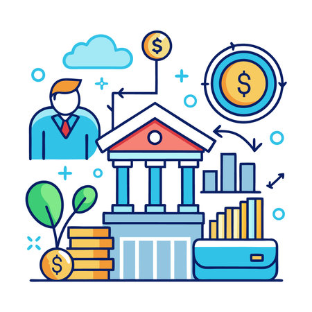 Vector illustration of flat line style financial management, banking, investment.のイラスト素材