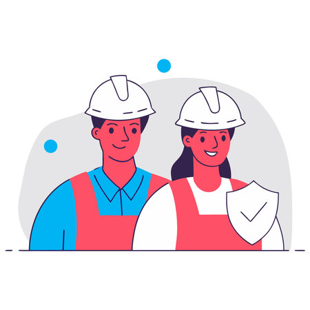 Architect and engineer man and woman in hardhats. Vector illustration in flat style