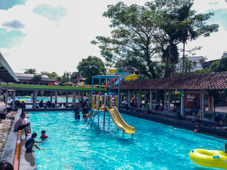 Unidentified people on the water park in Bogor Indonesia.