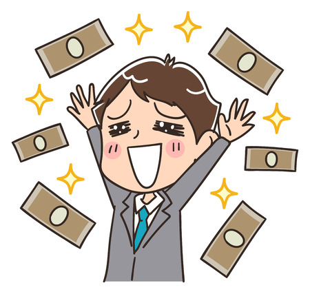 A businessman is happy to have lots of moneyのイラスト素材