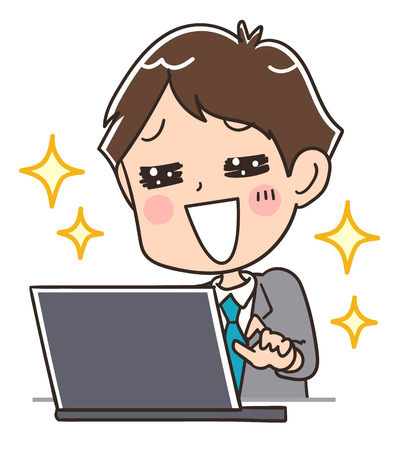 A businessman is happy using a personal computerのイラスト素材