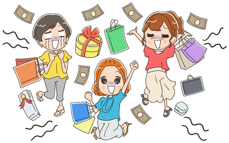 Shopping dependent womenのイラスト素材