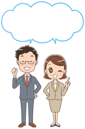 Business man and woman with a balloonのイラスト素材