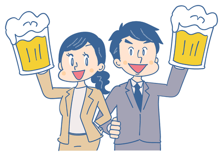 Men and women businessmen are drinking beer.のイラスト素材