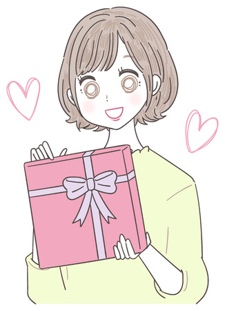 A young lady has a present.のイラスト素材