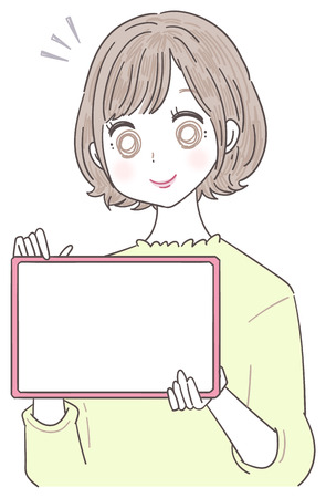 A young woman has a message board.のイラスト素材