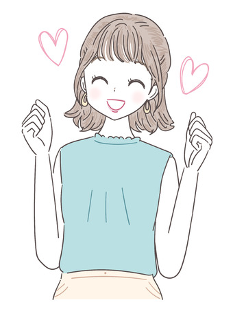A young lady is pleased. With heart mark.のイラスト素材
