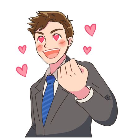 Portrait of businessman upper body. He is in love with his eyes as a heart symbol.のイラスト素材