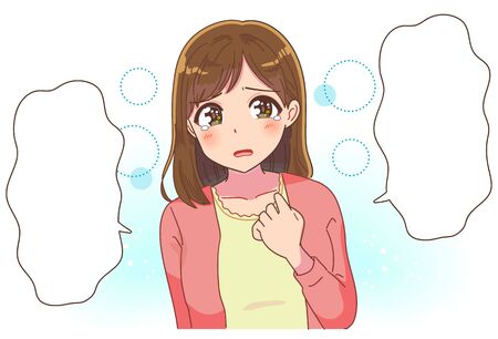 A pretty woman is looking at me in a way that seems to cry at any time. With a speech balloon.のイラスト素材