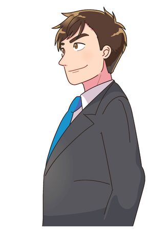 Portrait from the side of the upper body of a young businessman in a suit. He looks far away with a hopeful expressionのイラスト素材