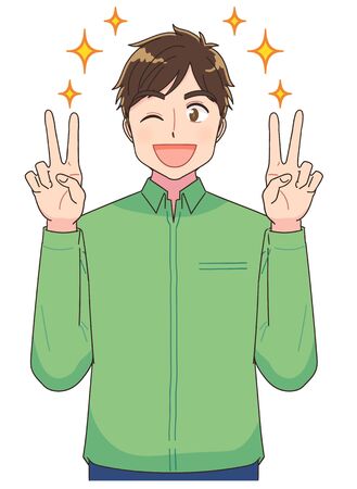 Portrait of young man upper body. He is delighted.のイラスト素材