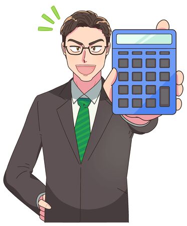 A young and excellent businessman.He has a calculator.のイラスト素材