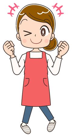 Young housewife wearing red apron.She has a happy look.のイラスト素材