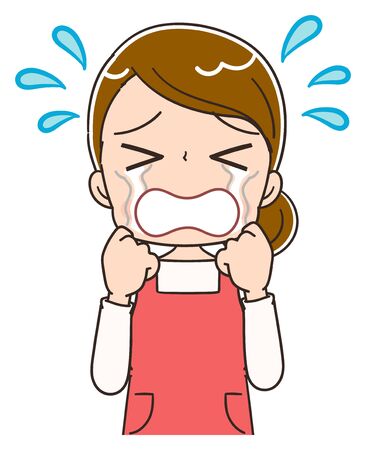Young housewife wearing red apron.She has a sad expression.のイラスト素材
