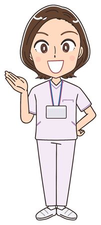 A female nurse wearing a whitish uniform.She has positive emotions.のイラスト素材