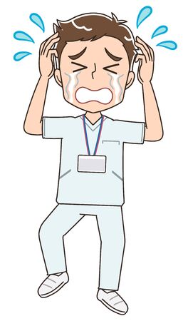 A young nurse man wearing a whitish uniform.He has positive emotions.のイラスト素材