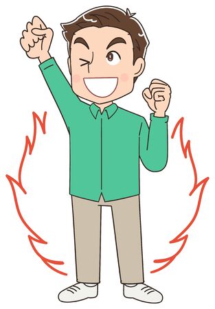 A man in his thirties in green clothes.He has positive emotions.のイラスト素材