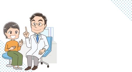 A doctor in a white coat examines a woman.With copy space.のイラスト素材