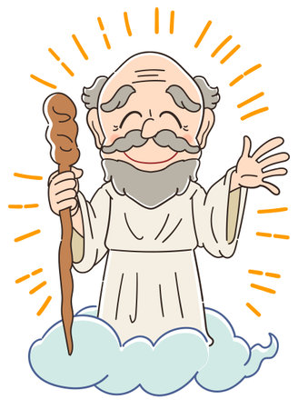 The old man who got on the clouds has a wand with a smileのイラスト素材