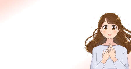 Young women are impressed by their hands on the chest.のイラスト素材