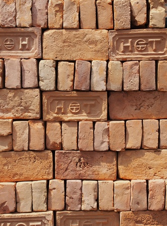 Pile of mud bricks in Nepalの素材