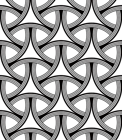 Seamless Geometric Pattern of Interlocking Rings, Circular Grid. Greyscale background vector design.のイラスト素材