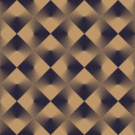Optical seamless pattern of linear squares. geometric background in beige and dark navy blue.のイラスト素材