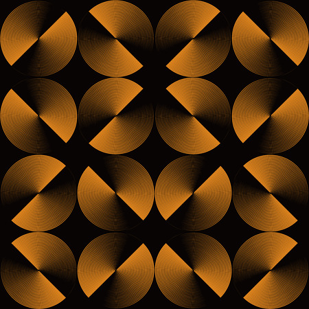 Optical illusion, seamless pattern of glossy gold circles. Vector metallic texture background. Simple to edit, without gradient.のイラスト素材