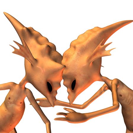 3d rendering of two Fantasy creatures in combat pose as illustrationの写真素材