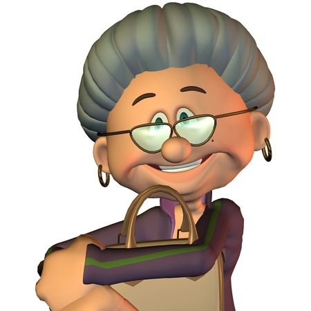 3d rendering  of a grandma with a  bag as a portrait illustrationの写真素材