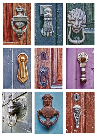 collage of old door knockersの写真素材