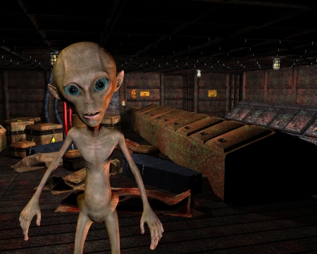 3D Rendering Alien in an old warehouseの写真素材