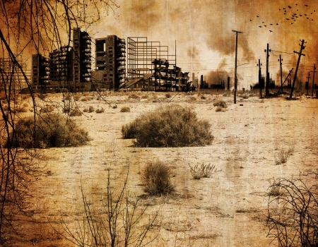 Background desert town after the nuclear apocalypseの写真素材