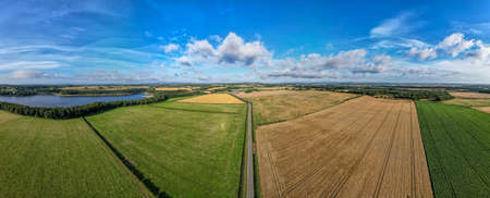 Panoramic aerial view of Eccup Reservoir, North Leeds, and surrounding farmland full of mixed-use...