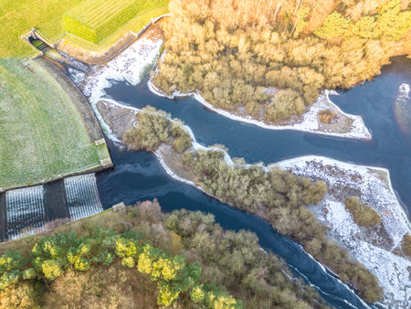 Frozen Swinsty Reservoir, part of Yorkshire Water series of reservoirs supplying drinking water, has been frozen by the recent Arctic Blast.の写真素材