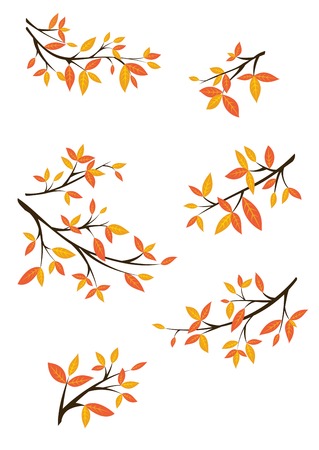 A collection of images of tree branches covered with fall foliage.のイラスト素材