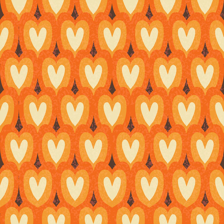 Vintage japan style orange hearts seamless pattern with old textureのイラスト素材
